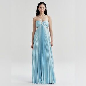 A.L.C Light Blue Pleated Halter Maxi Dress